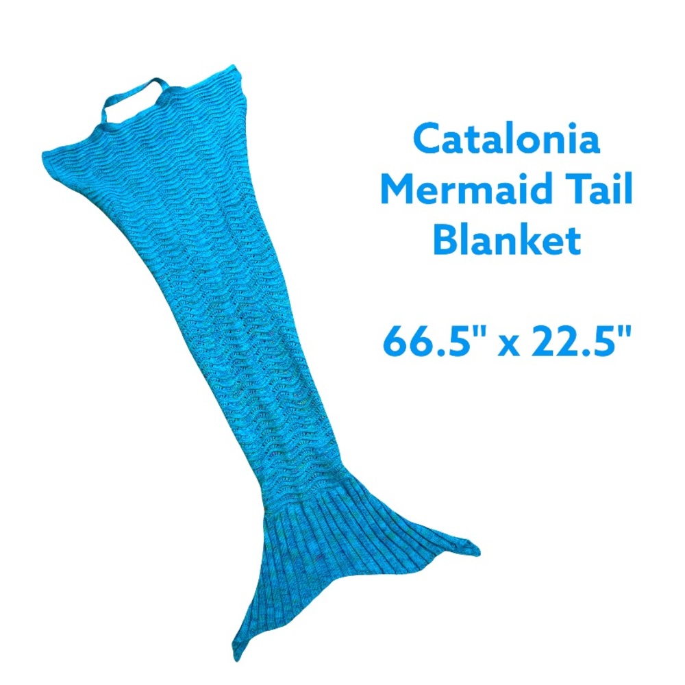Catalonia Blue Mermaid Tail Blanket with Anti-Slip Neck Strap Soft Hand knitted